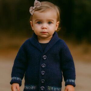 Hand Knit Navy Blue Baby Cardigan